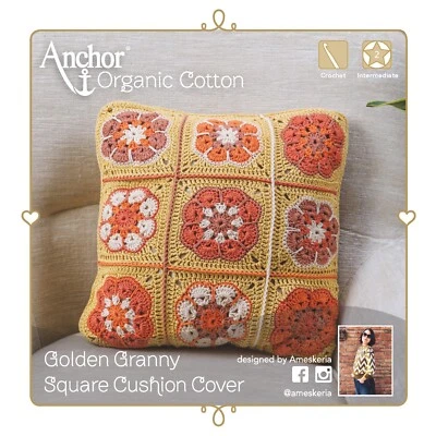 Crochet Kit - Gold Granny Square Cushion Cover in Organic Cotton - Anchor  Kit - Image 1 of 4