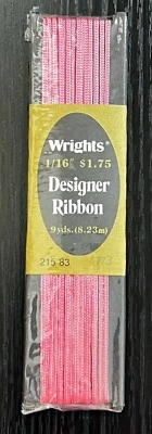 Cinta de diseñador DERECHOS 1983 nueva en paquete vintage 9 yardas 1/16" rosa Foto 1 de 2