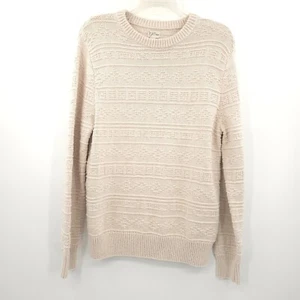 J. Crew NWT mens cotton crew neck pullover sweater Size L ivory fisherman - Picture 1 of 9