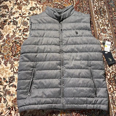 美国 Polo Assn Puffer 背心男式中号灰色骑手标志背心 — 第 1/4 张图片