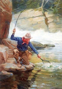Critical Moment Fishing From Stream by Phillip Goodwin - Picture 1 of 1