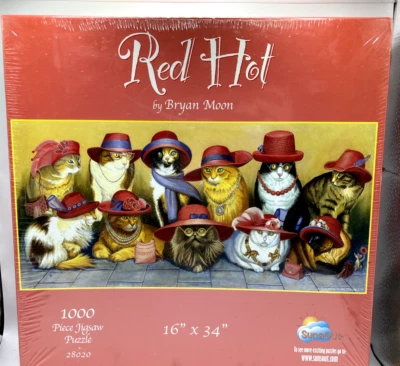 Suns Out Red Hot Red Hat Cats 1000 Piece Jigsaw Puzzle 16x34" - Image 1 of 2