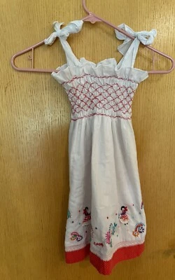 Capri Italy Handmade Child’s Dress Embroidered Floral Gathered Bodice Adj. Strap - Изображение 1 из 4