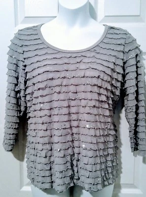 Top para mujer Slinky Brand talla grande gris con volantes con lentejuelas poli spandex  Foto 1 de 4