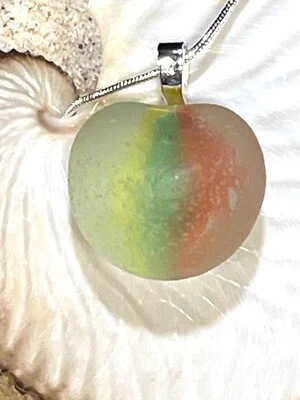 Collar Genuino Naranja Amarillo Verde Remolino Ojo de Gato Pacific Seaglass Mármol s925 Foto 1 de 4