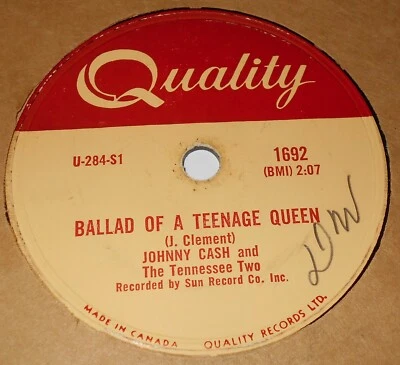 Calidad 1692 Johnny Cash Balada De Una Reina Adolescente / Big River 78 RPM EE Foto 1 de 2