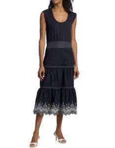 Veronica Beard Amaia Damen Stufen Ösen Baumwolle Midikleid Navy Größe XS Neu mit Etikett - Bild 1 von 8
