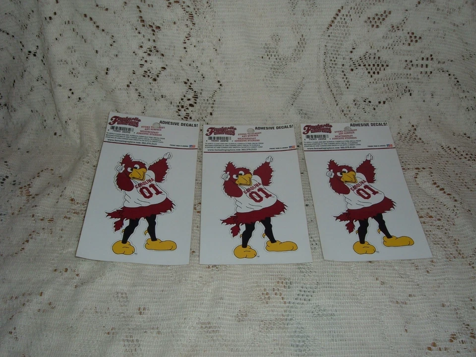 UNIVERSITY OF SOUTH CAROLINA COCKY  ADHESIVE DECAL SET OF THREE  3" X 5" NCAA - Image 1 of 1