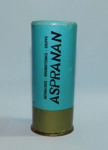 OLD BLUE ASPRANAN ASPIRIN BOX DESIGN RIFLE CARTRIDGE. H 9cm ø 3.5cm - Picture 1 of 8