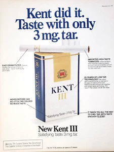 Anuncio impreso Kent III Cigarettes 1979 10x13 solo 3 mg de alquitrán Lorillard - Imagen 1 de 1