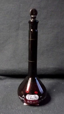 PYREX Red Low Actinic Glass Class A 50mL ±0.05 Volumetric Flask #9 Stpr 55640-50 - Image 1 of 4