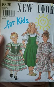 Girl's New LookPattern 6329, 90s sewing size 3-8 Dress Pattern CUT- ALL TOGETHE - Picture 1 of 2