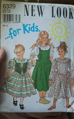 Girl's New LookPattern 6329, 90s sewing  size 3-8 Dress Pattern CUT- ALL TOGETHE - Image 1 of 2