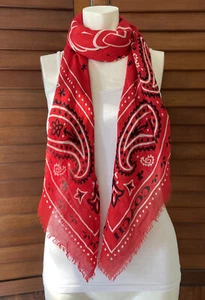 Coach Disney Mickey Mouse Scarf Bandana Wrap Shawl Red 45” Square Modal/Wool - Picture 1 of 12