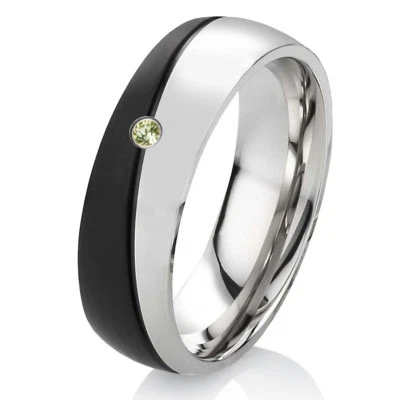 Verlobungsring Ehering Damenring mit Peridot aus Edelstahl mit Ring Gravur ES56 - Bild 1 von 3