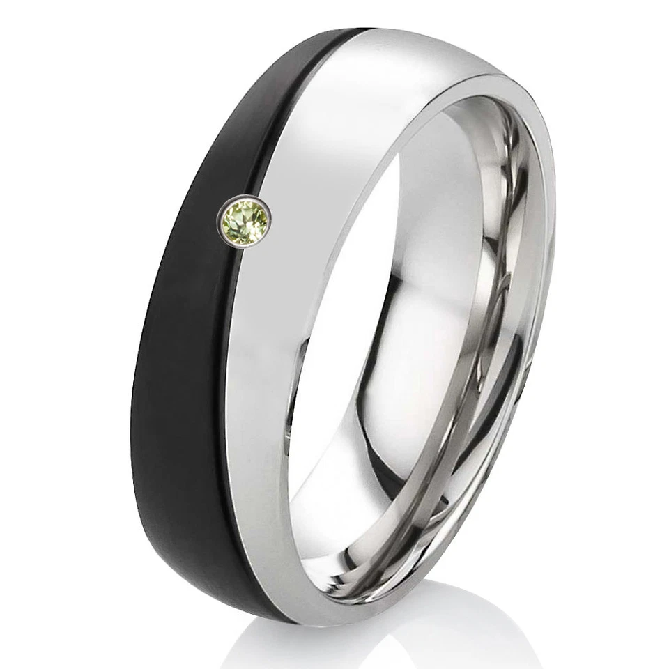 Verlobungsring Ehering Damenring mit Peridot aus Edelstahl mit Ring Gravur ES56 - Bild 1 von 3