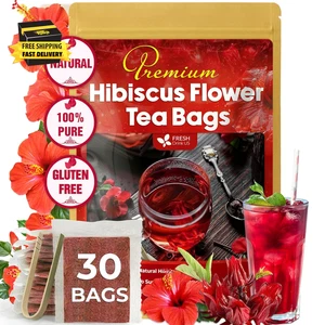 , Bolsas de té premium de 30 flores de hibisco, 100 % naturales y puras de flor de hibisco - Imagen 1 de 9