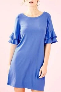 Lilly Pulitzer Lula Dress Size XS Coastal Blue Ruffle Sleeve Mid Length - Picture 1 of 5