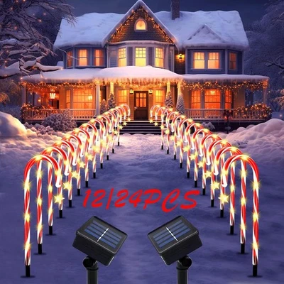 12/24 Pack Christmas Decorations Outdoor Solar Candy Cane Lights Pathway Lights - Image 1 of 4