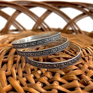 Set of 3 Silver Bangle 925 Sterling Silver Women Silver Bracelets All Size SH314 - Picture 1 of 4