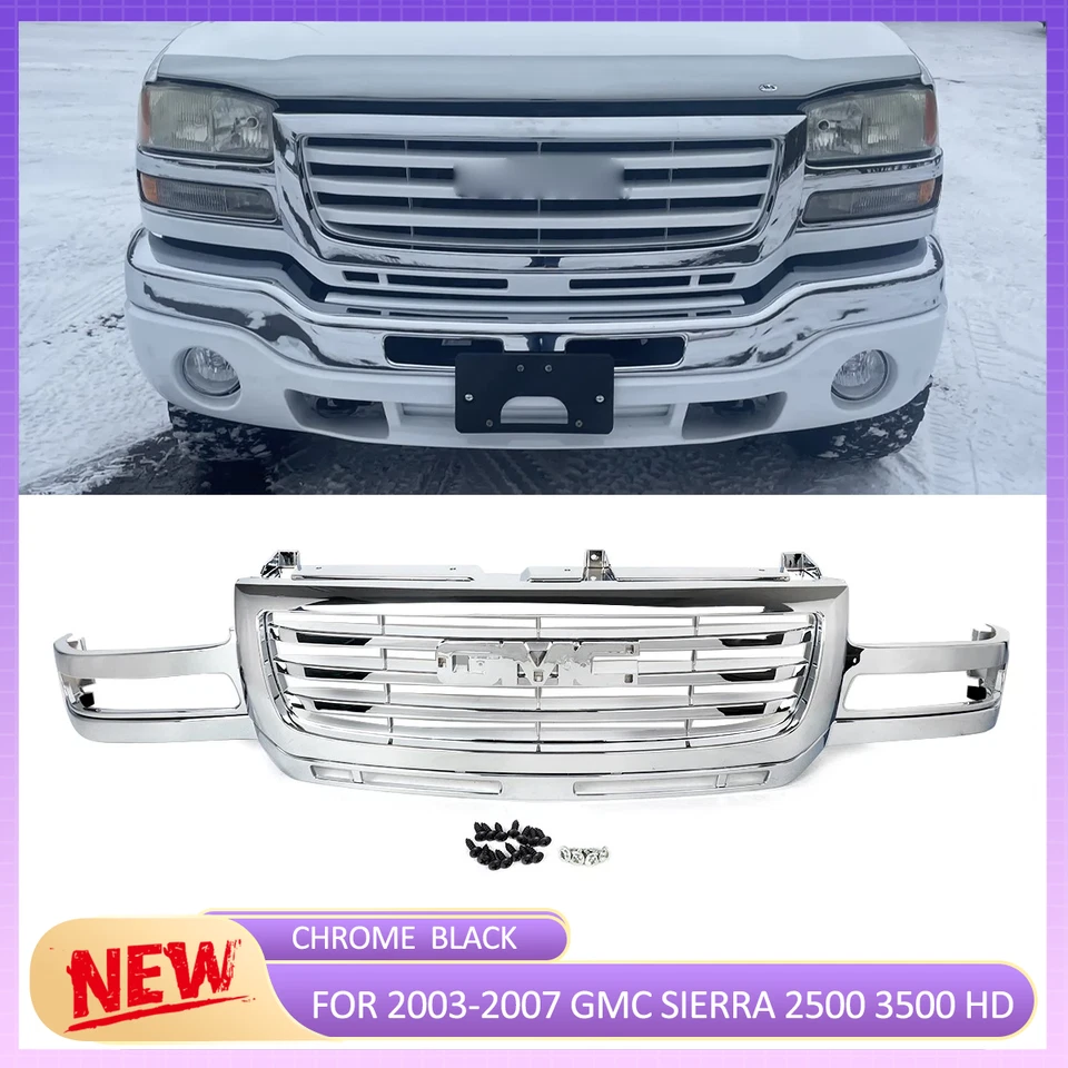 Chrome Front Grille Assembly For 2003-2007 GMC Sierra 2500 3500 HD 19130795 NEW - Image 1 of 4