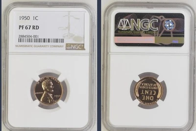 1950 PROOF LINCOLN WHEAT CENT PENNY 1C NGC PF 67 RD, PR67RD - Image 1 of 4
