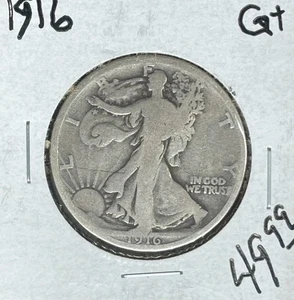 1916 WALKING LIBERTY SILVER HALF DOLLAR ~ GOOD+ ~NICE COIN~ - Picture 1 of 2