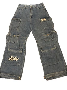 Pantalones de mezclilla cargo Fubu x Forever 21 de pierna ancha para mujer grandes (30) holgados ropa de calle Rave - Imagen 1 de 12