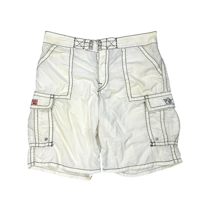 Bañador Y2K True Religion para hombre talla 36 board shorts bolsillos con solapa blanco Foto 1 de 4