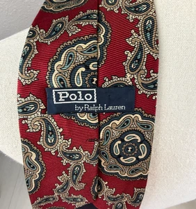 Polo Ralph Lauren Red Paisley 100% Silk VINTAGE Made USA Mens Neck Tie - Picture 1 of 5