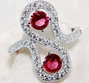  Ring 3 kt behandelter Rubin & Topas 925 massiv Sterlingsilber Größe 6 U3-8 - Bild 1 von 2