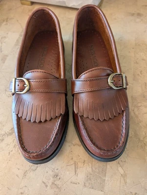 SEBAGO Brown Leather Slip On Women's Loafers Kiltie Fringe Buckle Sz  6 1/2 - Image 1 of 4
