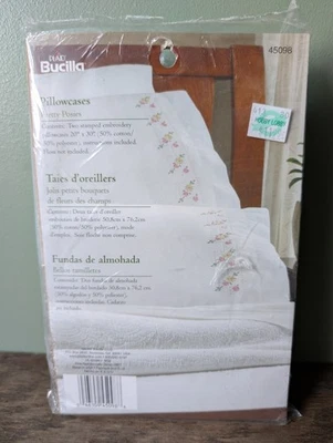Bucilla 2 Pillowcases Stamped Embroidery Pretty Posies #45098 New - Image 1 of 4