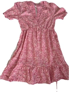 NWT Miss Selfridge Pink Floral Whimsical Ruffle Hem Sundress Sz 8 Milkmaid - Picture 1 of 9