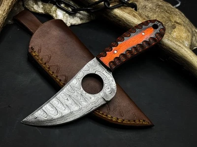 10170 Handmade Damascus steel Camping Tactical Hunting Knife With Leather Sheath - Image 1 of 4