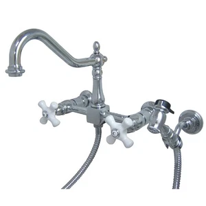 KS1241PXBS Wall Mount Bridge Kitchen Faucet with Brass Sprayer 8 Inch Polishe... - Picture 1 of 3