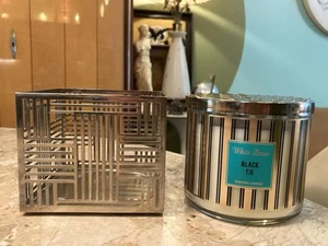 Bath & Body Works White Barn BLACK TIE 3-Wick Filled Candle 14.5oz + Holder - Picture 1 of 10