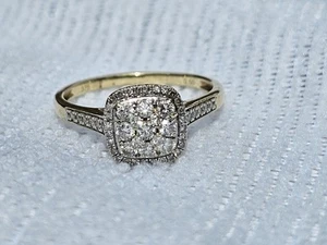 9ct Yellow Gold 0.50ct Cushion Halo Diamond Ring - Picture 1 of 5