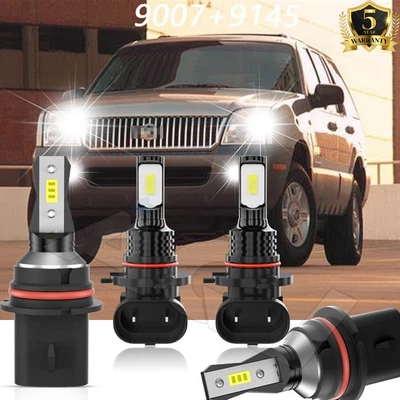 9007+9145 LED Headlight High/Low+Fog Beam White For Mercury Mountaineer2002-2006 Foto 1 de 4