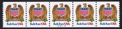 2602 (10¢) "Eagle & Shield" PNC Strip of 5 Plate # A21112 Unused NH - Image 1 of 2