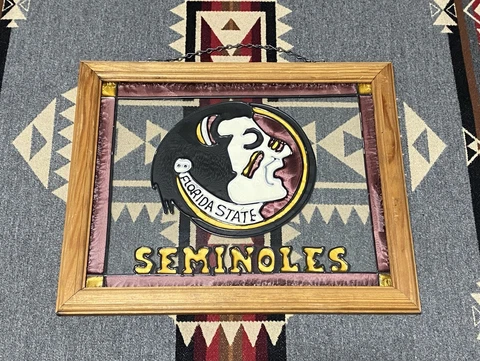 Florida State Seminoles FSU 12x15” Glass Plaque Framed Bar Mirror Hanging KC Cover