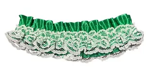 Bridal Garter Green Satin and White Lace Garter with Wedding Or Costume Garter - Picture 1 of 2
