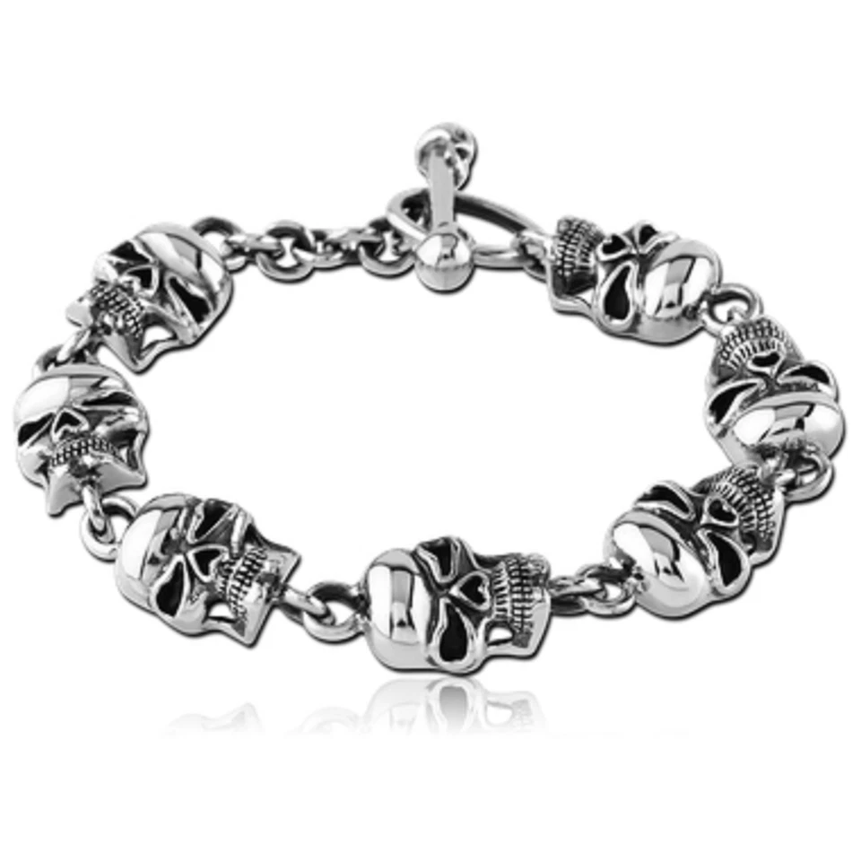 Armreif Armband Totenkopf Skull Jolkly Rogers Tattoo Style Edelstahl Armspange - Bild 1 von 1