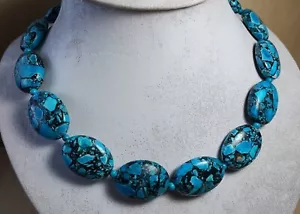 Grande collana ovale di perle blu turchese/howlite (N 10) - Foto 1 di 3