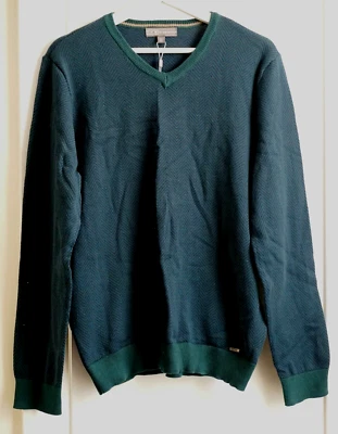 New Men IKE Behar Green Cotton Long Sleeves V Neck Pullover Sweater S MSRP $120 - Image 1 of 4