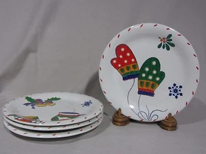 Crate & Barrel "Skating" Winter Appetizer/Dessert Plates - Set of 4 - MINT - Picture 1 of 5