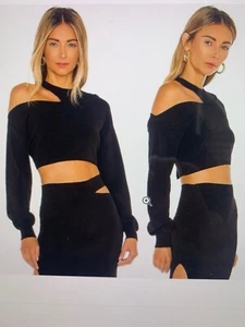 Michael Costello X Revolve Asym Shoulder Cut Out Dolman Crop Sweater Black XS - Bild 1 von 1