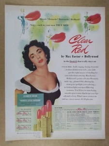 1951 Max Factor lápiz labial rojo transparente Elizabeth Taylor anuncio impreso vintage - Imagen 1 de 1