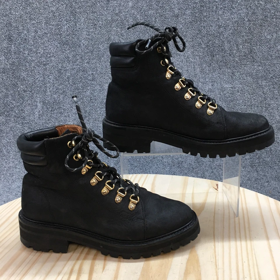 & Other Stories Hiking Boots Womens 37 Black Leather Lace Up Round Toe Heels - Image 1 of 4