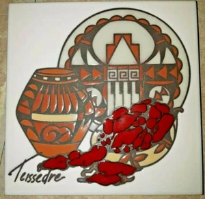 Cleo Teissedre Southwest Ceramic Tile Trivet Wall Red Peppers Pot - Bild 1 von 3